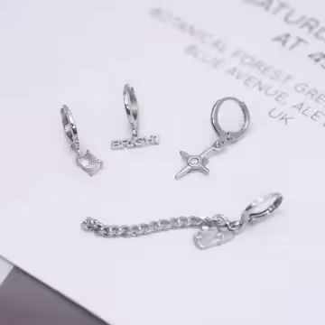 字母光芒方晶流蘇×四套件單邊耳扣組