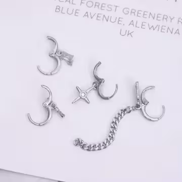 字母光芒方晶流蘇×四套件單邊耳扣組