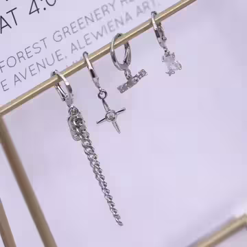 字母光芒方晶流蘇×四套件單邊耳扣組