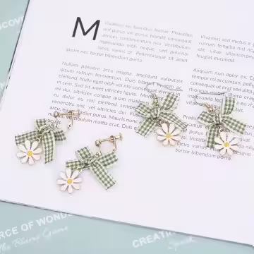 綠格蝴蝶結小雛菊×吊墜耳勾