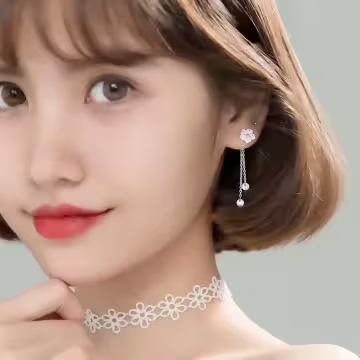 925銀針×粉櫻垂鑽×後掛式耳針