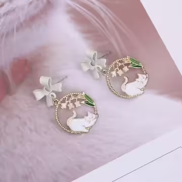 淘氣貓咪鈴蘭花×吊墜耳環