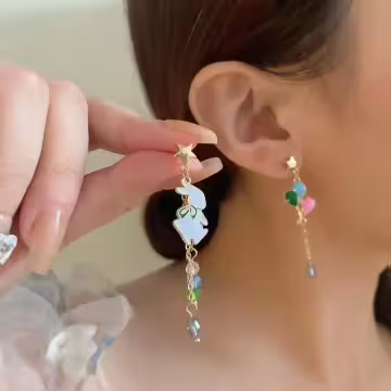 兔子彩色熱氣球×不對稱吊墜耳環