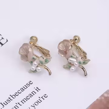 優雅玫瑰花×螺旋耳夾