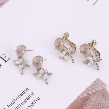 優雅玫瑰花×螺旋耳夾