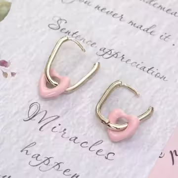 橢圓鏤空粉心×耳扣