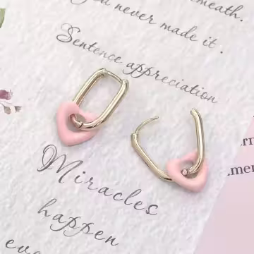 橢圓鏤空粉心×耳扣