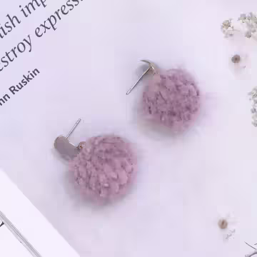 粉紫毛毛球×吊墜耳環