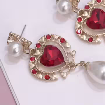 紅心華麗水滴珍珠×吊墜耳環