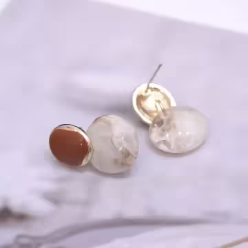 咖色雙橢圓大理石紋×吊墜耳環