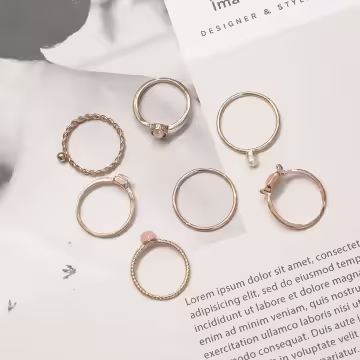 金色粉心小珍珠×七套件戒指組