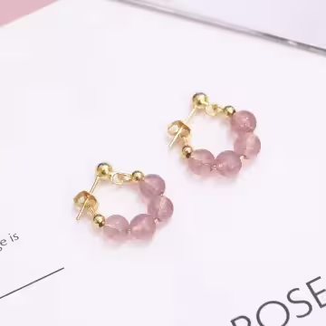 粉晶串珠×後掛式耳環×共二色