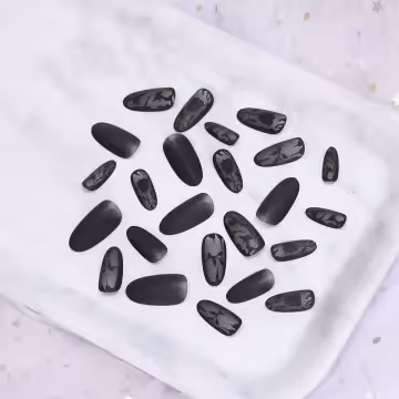 黑玫瑰蕾絲霧面×穿戴式手指甲片×二十四入
