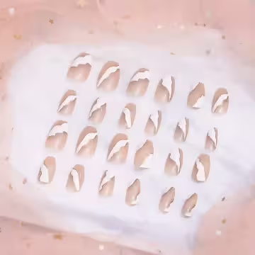 粉白大理石紋亮面×穿戴式手指甲片×二十四入