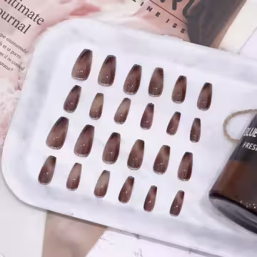 琥咖暈染銀邊閃粉×穿戴式手指甲片×二十四入