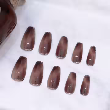 琥咖暈染銀邊閃粉×穿戴式手指甲片×二十四入