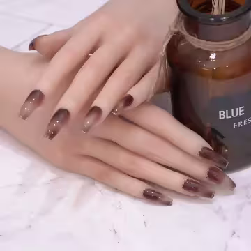 琥咖暈染銀邊閃粉×穿戴式手指甲片×二十四入