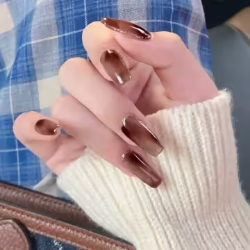 琥咖暈染銀邊閃粉×穿戴式手指甲片×二十四入