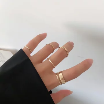 鎖鍊簡約指環×七套件戒指組×金色.avif