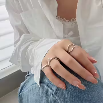 銀色線條不規則珍珠×三套件戒指組