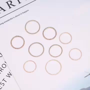 麻花圓圈細環×十套件戒指組×金色