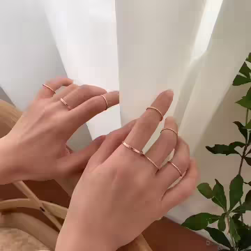 麻花圓圈細環×十套件戒指組×金色