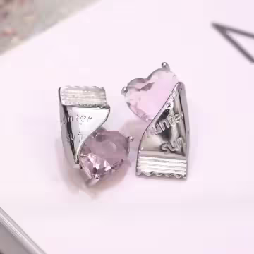 糖果紙粉晶愛心×不對稱吊墜耳環