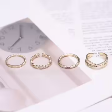 交叉豬鼻扣環×四套件戒指組