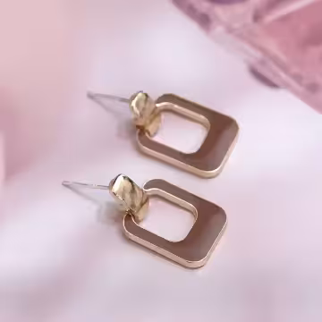 暖咖長方鏤空相扣×吊墜耳環
