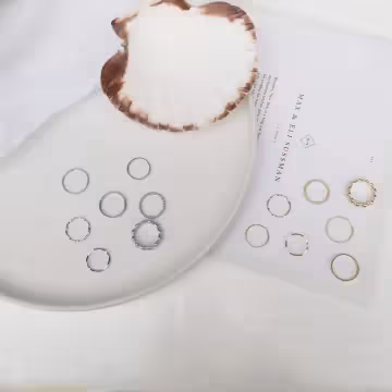 極簡金屬波堤×七套件戒指組×金色