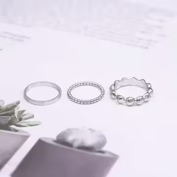 極簡金屬波堤×七套件戒指組×銀色