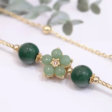 墨綠晶珠金管小花×固定式串珠手鍊.avif