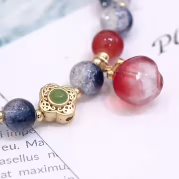 深藍爆晶糖心蜜桃&times;固定式串珠手鍊