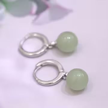 925銀飾×綠琉璃圓珠×吊墜耳扣