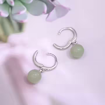 925銀飾×綠琉璃圓珠×吊墜耳扣