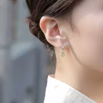 925銀飾×綠琉璃圓珠×吊墜耳扣