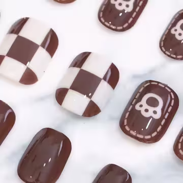 棋盤咖啡小熊亮面×穿戴式手指甲片×二十四入