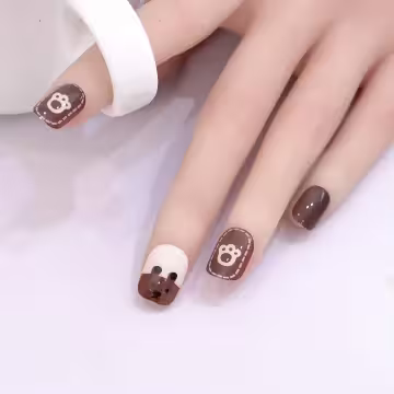 棋盤咖啡小熊亮面×穿戴式手指甲片×二十四入