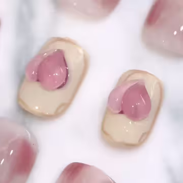 粉煙愛心小珍珠亮面×穿戴式手指甲片×二十四入