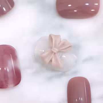 玫瑰花朱紅蝴蝶結亮面×穿戴式手指甲片×二十四入