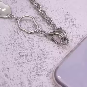 個性金屬貝殼×手機斜背雙勾掛繩×銀色