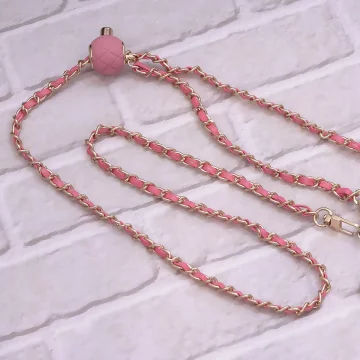 小香風鍊條皮革×手機斜背雙勾掛繩×粉紅.avif