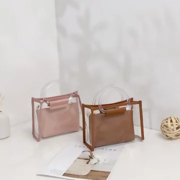雙層可拆透明提把×鍊條斜背包×粉紅.avif