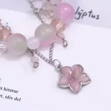 桃色雙層小櫻花×固定式串珠手鍊