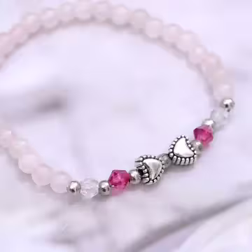 細串粉水晶愛心&times;固定式串珠手鍊
