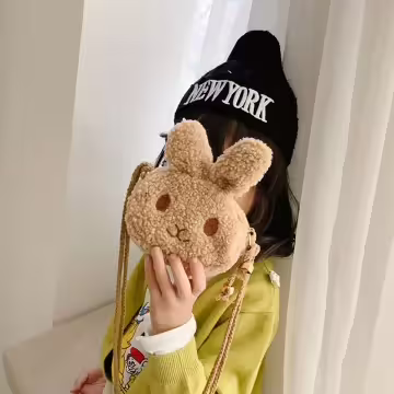 絨毛兔寶寶×棉繩斜背包×棕咖