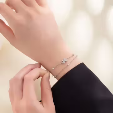 925銀飾×蝴蝶結圓珠×雙層手鍊