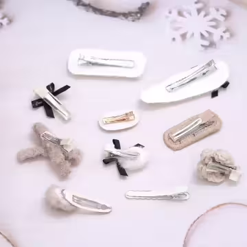 白咖黑領結毛毛×十套件髮夾組