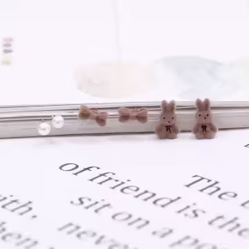 絨毛小兔領結珍珠×三套件耳環組