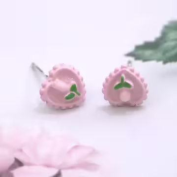 蝴蝶結小花愛心×三套件耳環組×粉紅